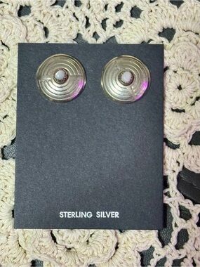 Sterling Silver (925) Round Stud Earrings with White Accent Stones